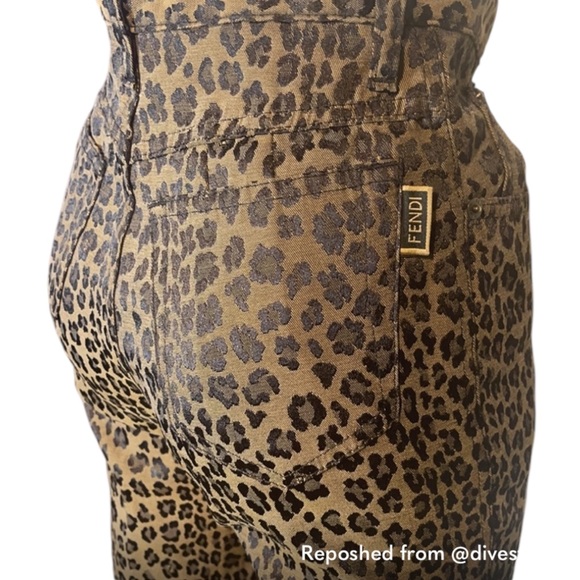VTG 90s FENDI Zucca Leopard High Waist Straight Crop Jeans Pants ASO Bella Hadid - Picture 5 of 16